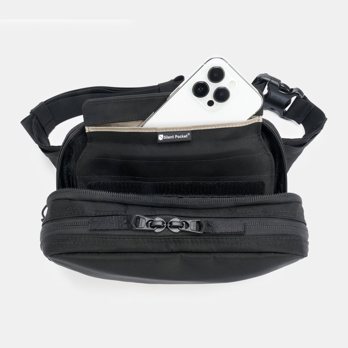 Concealed Carry Faraday Sling with phone in Faraday cage 