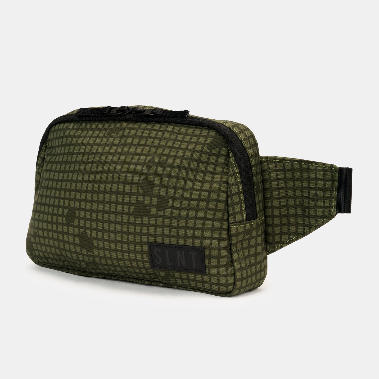 A black RFID-blocking sling by SLNT with a sleek, minimalist design. This Faraday bag blocks EMF radiation, prevents RFID scanning, and shields electronic devices from tracking, making it ideal for privacy-conscious travelers
