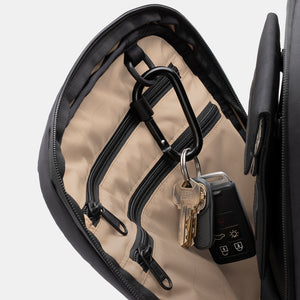 interior of a backpack with lots of pockets